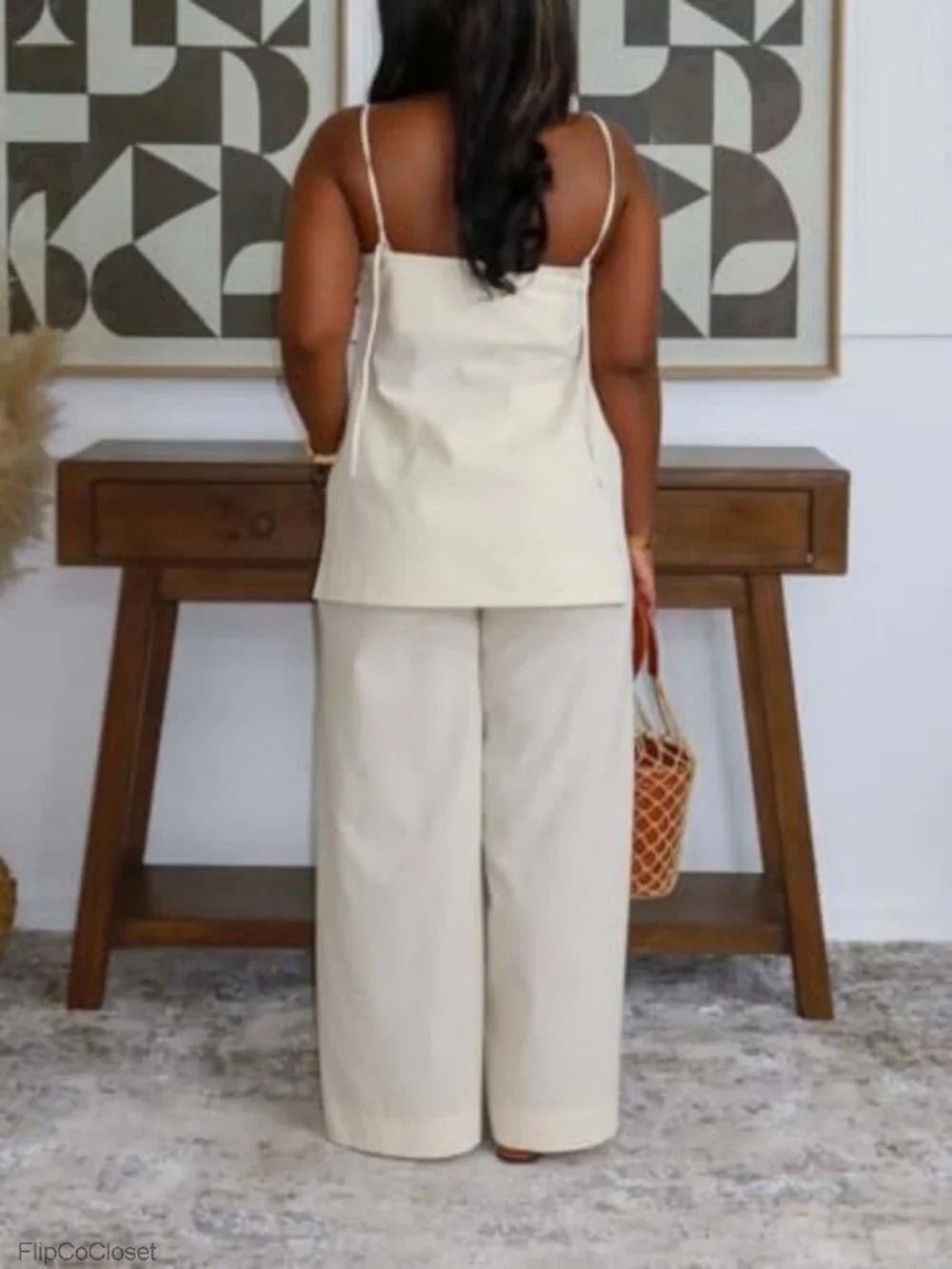 Womens Linen 2 Piece Pants Set Sleeveless Wide Leg Lounge Vacation Outfit